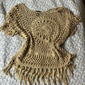 Elegant Tan Crochet Swim Coverup